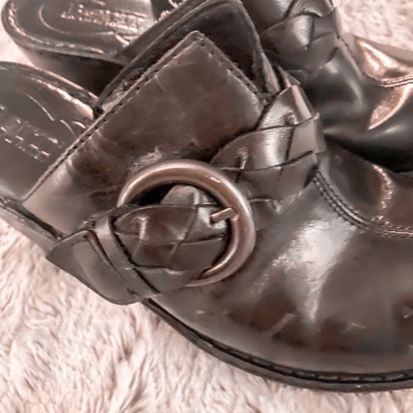 BORN GOOD CONDITION BLACK  MULE LOAFER 8M HIGH HEEL BLACK WITH BRAID AND BUCKLE - Picture 3 of 11